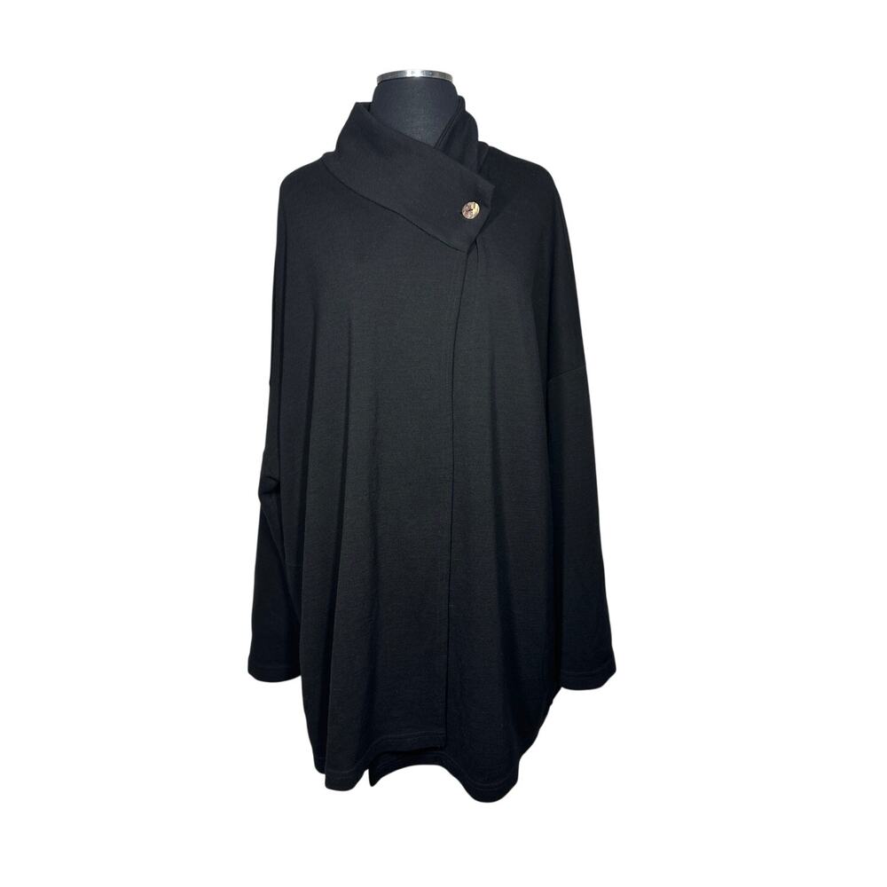 Bryn Walker Wool Poncho Cardigan Sweater Open Front One-Button Collar Black Sz S